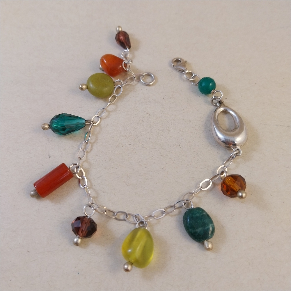 Sterling Silver Charm Bracelet with Multicolor Beads